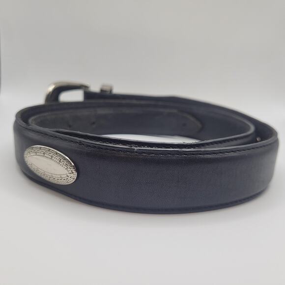 Black Leather Belt Mens 36 Silver Western Buckle Textured Concho Cowboy Rodeo - Picture 3 of 7